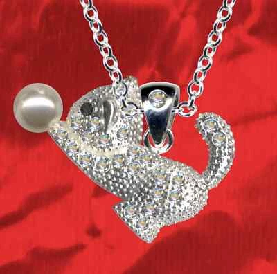 NEU Exklusiver Katzen Anhänger + Kette Echt 925 Sterling Silber Zirkonia   - Bild 1 von 4