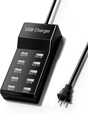 10-Port USB Charger Station 50W/10A Multiple USB Charging Station - Black - Image 1 of 4