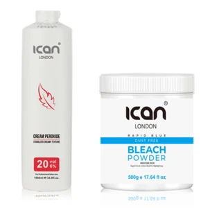 ICAN Cream Peroxide 1000ml 6% VOL 20 + Rapid Blue Powder Bleach (JAR) 500g - Picture 1 of 1