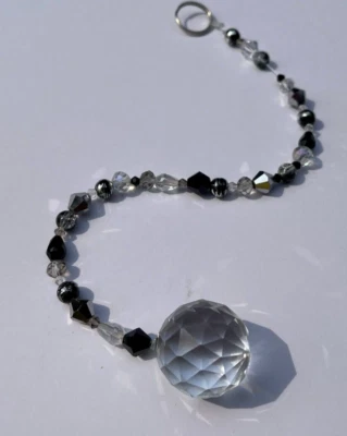 Atrapasol Con Cuentas Negro Plata Cristal Transparente Prisma Colgante Patio Decoración Patio Arte Foto 1 de 4