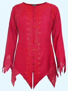 Eaonplus RED Renaissance Embroidered Gothic Zig Zag Tunic UK 18 to 32 - Picture 1 of 6