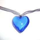 big large glass blue heart charm on a ribbon necklace
