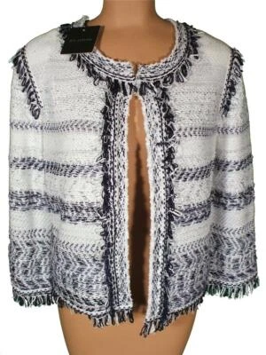 NWT ST. JOHN Knits White Navy Tajdar Tweed Topper Jacket Blazer sz 14 $1995 - Image 1 of 4