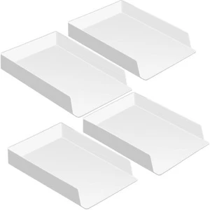 4 Pcs Letter Tray File Organizer for Desk White Stackable Plastic Paper Organ... - Picture 1 of 7