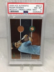 2008 Ace Match Pt French Open Mat #RG14 Roger Federer PSA 8 (Top Pop, Pop 1) - Bild 1 von 2