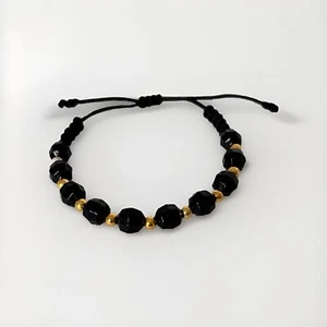 Diamond Gold and Black colour Beads, 8mm 4m Adjustable Bracelet Friendship Gift - Picture 1 of 3