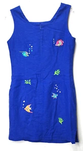 Ultra Dress Shift Women's Size 8P Blue Embroidered Fish Sleeveless Linen Rayon - Picture 1 of 12