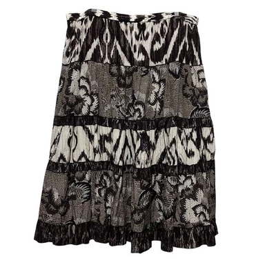 Chicos 3 Womens Maxi Skirt XL Black Brown Tiered Earthy Floral Ikat Print Artsy - Image 1 of 4