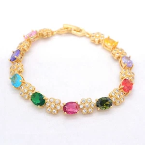 18K Yellow Gold Filled Women Fashion Rainbow Mystic Topaz Bracelet Jewelry - Picture 1 of 1