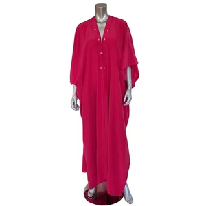 YVES SAINT LAURENT RIVE GAUCHE CAFTAN FUCHSIA SILK GOWN LONG DRESS sz 38 US 6 - Picture 1 of 11