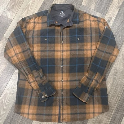 Kuhl Men’s Xl Blue/orange Flannel Button Up Longsleeve Outdoor Hiking Shirt - Image 1 of 4