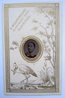 Tintype CDV Lady Portrait Stork Ornate Mount by Wolstenholme, Blackpool - Image 1 of 2
