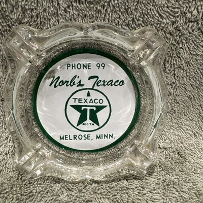 Norb’s  Texaco Gas Station Oil Advertising Ashtray Melrose, Mn 2 Digit Phone No. - Image 1 of 4