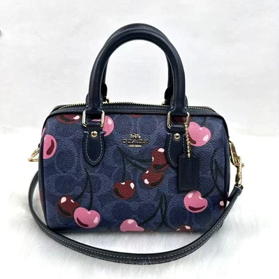 Coach Mini Rowan xbody Bag Signature Canvas Cherry Print Gold/Denim Blue CY741 - Image 1 of 4
