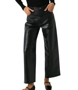 Agolde Recycled Leather Cropped Ren Pants Womens 27 Detox Black Minimalist Punk - Picture 1 of 9