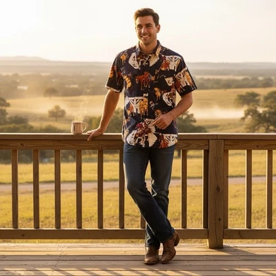 Camisa vaquera vintage roper western bulls talla xl/17,5 manga corta Foto 1 de 4