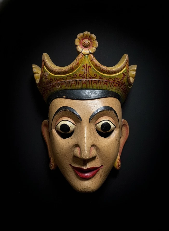 13inch Unique Handmade Royal King Prince Wooden Mask Tribal Wall Decor Sri Lanka - Image 1 of 1