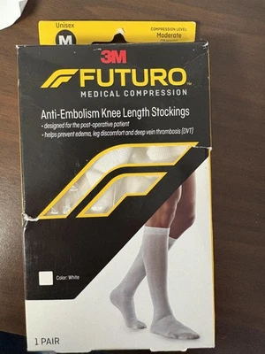 3M Futuro Anti-Embolism Knee High Stockings Medium White Moderate 1 Pair - Image 1 of 2