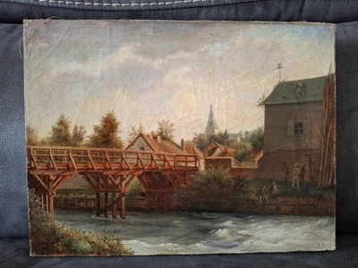 Tableau Ancien 18ème Siècle ? Peinture Huile Sur Toile Signé L. P. - Photo 1/4