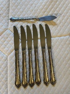 6 Dinner Knives And Butter Knife Imperial Stainless Fleurette Flatware Korea - Picture 1 of 6