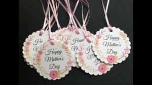 10 3” Diameter Scalloped Round Floral Happy Mother’s Day Tags With Ribbon Ties - Picture 1 of 1
