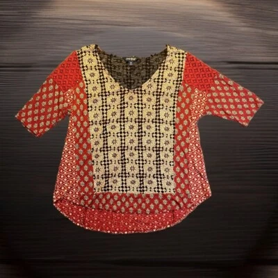 Lucky Brand 衬衫女式 M 红色仙女 Cottagecore 女牛仔节日 Momcore 波西米亚 — 第 1/4 张图片