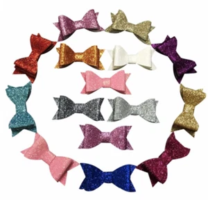 Cute Double Layer Hair Glitter leather Bows With Clips Grip - Picture 1 of 1