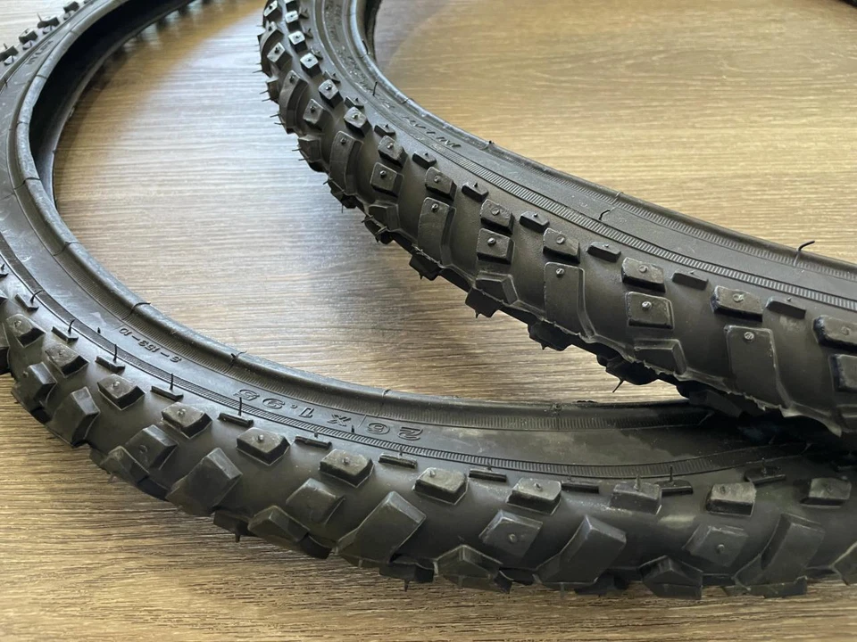 26 x 1.95 Pair of Black Bicycle Knobby Tires Mountain Bike 26" NEW 26x1.95 - Image 1 of 1