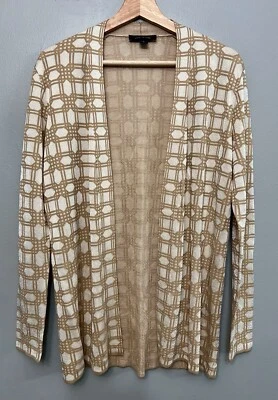 Cárdigan Ann Taylor color tostado y blanco patrón geométrico talla pequeña Foto 1 de 4