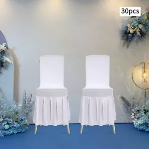 30 Pieces Chair Slipcovers with Skirt, White Wedding Stretch Chair Cover - Picture 1 of 17