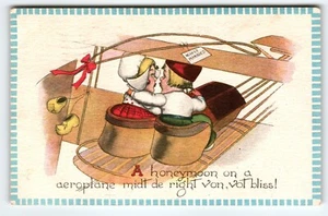 Dutch Boy and Girl Airplane Plane Romance Postcard Barton & Spooner 1912 - Picture 1 of 2