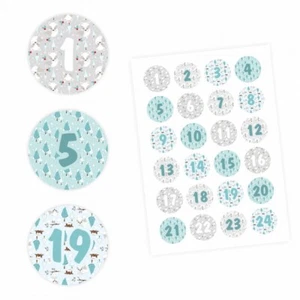 24 Adventskalender Zahlen Aufkleber HELLBLAU/GRAU - rund 4 cm Ø - Sticker - Bild 1 von 4