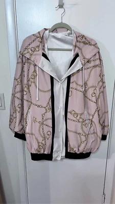 MNG MANGO MUJER CADENA ESTAMPADO STREET WEAR PREPPY CHAQUETA CON CAPUCHA ROSA CLARO TALLA XL Foto 1 de 4