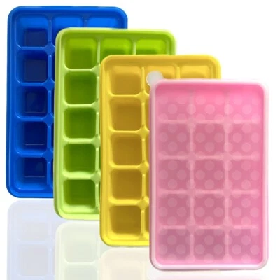 4er Set Silikon Eiswürfelform Eiswürfel Eiswürfelformen Eiswürfelbereiter Deckel - Bild 1 von 2