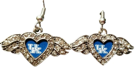 50729 Kentucky Wildcats Heart Wing Rhinestone Pendant Earrings Cover