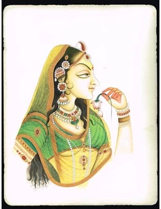 Indisches Miniaturgemälde der Göttin Radha hinduistische religiöse Kunst für Wanddekoration - Bild 1 von 6