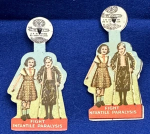 2 Vintage March Of Dimes Kampf Unfitile Lähmung Reiter Rückseite Knöpfe Bastian Bros - Bild 1 von 3