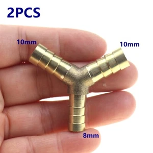 2 PCS 3/8 X 5/16 X 3/8 |10mm 8mm 10mm Y 3-Way Brass Fitting Hose Barb Reducer - Picture 1 of 3