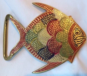 Vintage Painted Fish Brass Belt Buckle From India Never Used - Picture 1 of 5