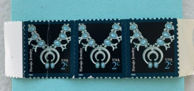 2004-MNH Scott # 3750 -2 cent Navajo Jewelry U.S. Postage Stamp-Strip of 3 - Image 1 of 2