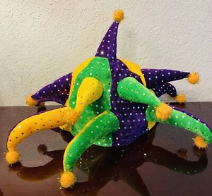 Jester Joker Harlequin Multi Color Colorful Sequins Renaissance Pom Poms Hat - Picture 1 of 5