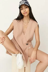 FREE PEOPLE Boxy Waistcoat Pink Stripe Size M Downtowner Oversized rrp $128 - Picture 1 of 1