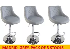 Set of 3 Grey Madrid Faux Leather Bar Stools Superior Kitchen Breakfast Bar - Picture 1 of 7