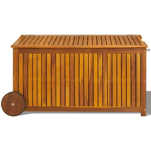 2 in 1 Mutifunctional 57 Gallon Outdoor Wood Deck Box Storage Container w/ Wheel - Picture 1 of 8