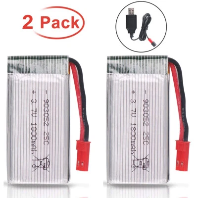 2 Stücke 3,7V 1800mah Lipo Akku 25C JST Stecker mit Ladekabel für RC Auto Drohne - Bild 1 von 4