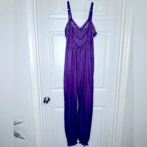 Vintage Einteiler Hose Schlafanzug Lila Spitze Nachtwäsche Overall - Bild 1 von 10