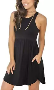 HiMONE Women Summer Sleeveless Casual Pocket Tank Top Tunic Dress - Size XS - Picture 1 of 5