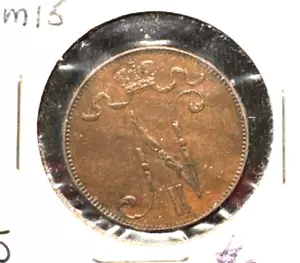 Finlandia 1907 5 Pennia KM 15 XF colore marrone cioccolato (gatto XF = $ 150) - Foto 1 di 2