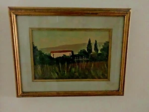 Oil Painting on board of a Toscana Italian Country / Cottage Scene, Signed - Foto 1 di 8