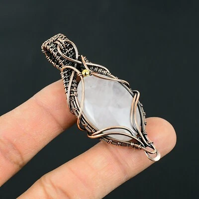 Rose Quartz Gemstone Copper Wire Wrapped Women Gift Pendant Jewelry LC-166 - Image 1 of 4